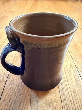 Brown Ceramic Glaze Mug with Dark Blue Handle